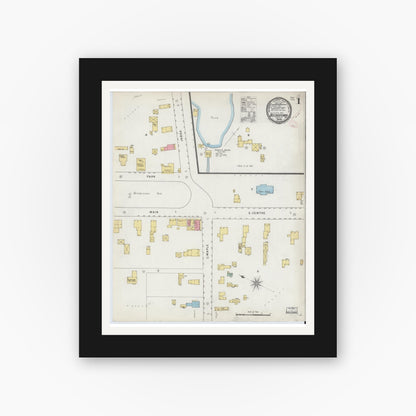 Old map wall art mockup — black gallery frame with white mat — Sanborn Fire Insurance Map from Belchertown, Hampshire County, Massachusetts (1895), Sheet #0001