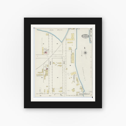 Old map wall art mockup — black gallery frame with white mat — Sanborn Fire Insurance Map from Cheboygan, Cheboygan County, Michigan (1890), Sheet #0003