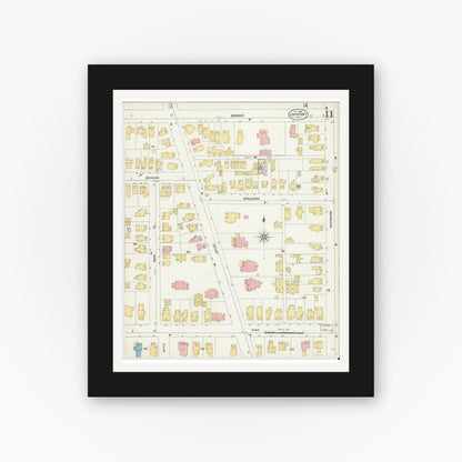 Old map wall art mockup — black gallery frame with white mat — Sanborn Fire Insurance Map from Lockport, Niagara County, New York (1903), Sheet #0011