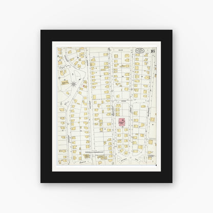 Old map wall art mockup — black gallery frame with white mat — Sanborn Fire Insurance Map from Revere, Suffolk County, Massachusetts (1900), Sheet #0016