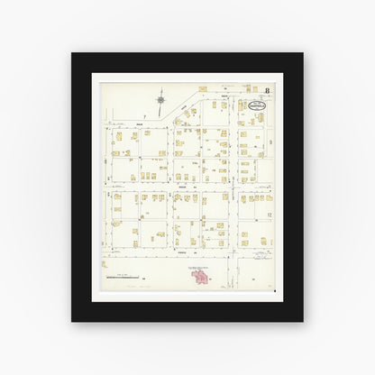 Old map wall art mockup — black gallery frame with white mat — Sanborn Fire Insurance Map from Sharpsville, Mercer County, Pennsylvania (1912), Sheet #0008