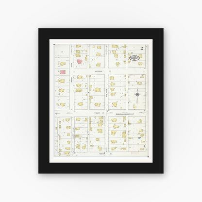 Old map wall art mockup — black gallery frame with white mat — Sanborn Fire Insurance Map from Pierce City, Lawrence County, Missouri (1918), Sheet #0002