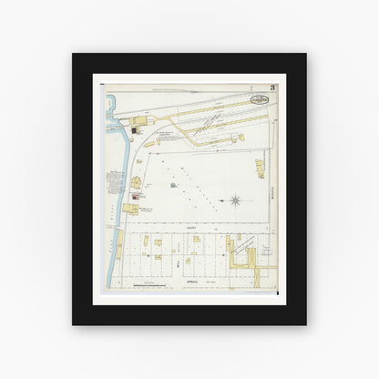 Old map wall art mockup — black gallery frame with white mat — Sanborn Fire Insurance Map from Standish, Arenac County, Michigan (1895), Sheet #0003