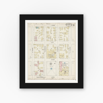 Old map wall art mockup — black gallery frame with white mat — Sanborn Fire Insurance Map from Jacksonville, Duval County, Florida (1887), Sheet #0006