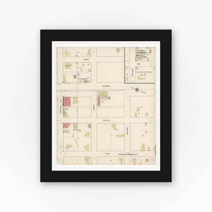 Old map wall art mockup — black gallery frame with white mat — Sanborn Fire Insurance Map from Jennings, Hamilton County, Florida (1922), Sheet #0002