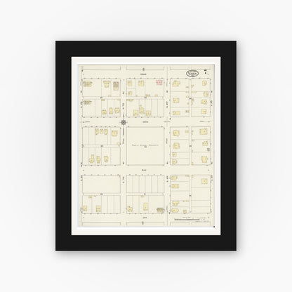 Old map wall art mockup — black gallery frame with white mat — Sanborn Fire Insurance Map from Teague, Freestone County, Texas (1914), Sheet #0007