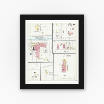 Old map wall art mockup — black gallery frame with white mat — Sanborn Fire Insurance Map from Morris, Grundy County, Illinois (1907), Sheet #0009