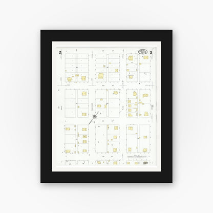 Old map wall art mockup — black gallery frame with white mat — Sanborn Fire Insurance Map from Pecos, Reeves County, Texas (1927), Sheet #0005
