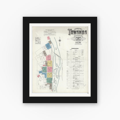 Old map wall art mockup — black gallery frame with white mat — Sanborn Fire Insurance Map from Towanda, Bradford County, Pennsylvania (1911) - Complete Map Set