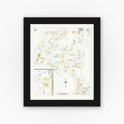 Old map wall art mockup — black gallery frame with white mat — Sanborn Fire Insurance Map from Humble, Harris County, Texas (1926), Sheet #0006