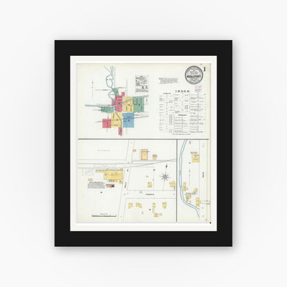 Old map wall art mockup — black gallery frame with white mat — Sanborn Fire Insurance Map from Middleport, Niagara County, New York (1905) - Complete Map Set