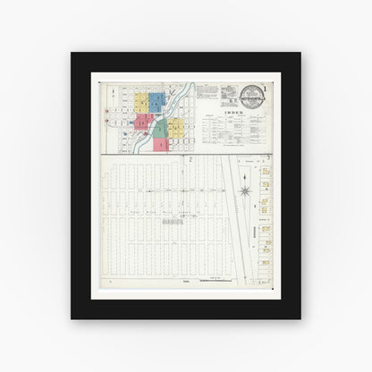 Old map wall art mockup — black gallery frame with white mat — Sanborn Fire Insurance Map from Thief River Falls, Pennington County, Minnesota (1906) - Complete Map Set