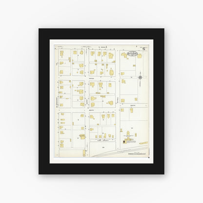 Old map wall art mockup — black gallery frame with white mat — Sanborn Fire Insurance Map from Whitesboro, Grayson County, Texas (1915), Sheet #0006