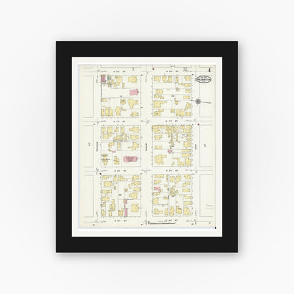 Old map wall art mockup — black gallery frame with white mat — Sanborn Fire Insurance Map from Wilmington, New Hanover County, North Carolina (1910), Sheet #0004
