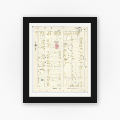 Old map wall art mockup — black gallery frame with white mat — Sanborn Fire Insurance Map from Byesville, Guernsey County, Ohio (1913), Sheet #0004