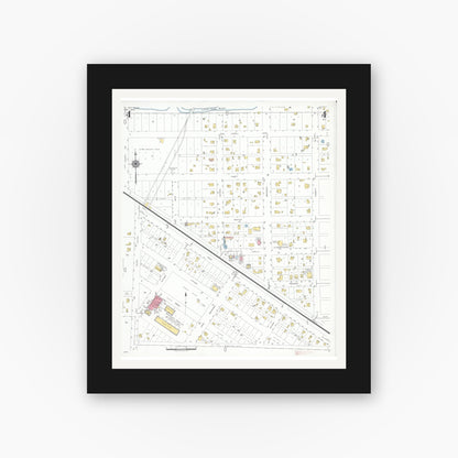 Old map wall art mockup — black gallery frame with white mat — Sanborn Fire Insurance Map from Le Roy, Mower County, Minnesota (1948), Sheet #0004