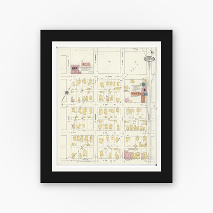 Old map wall art mockup — black gallery frame with white mat — Sanborn Fire Insurance Map from Beardstown, Cass County, Illinois (1919), Sheet #0006