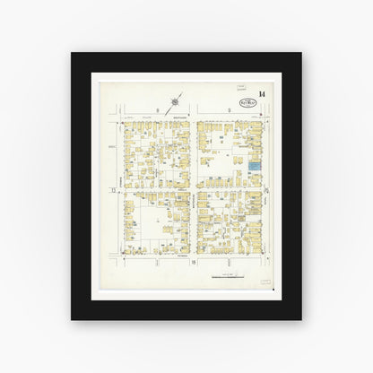 Old map wall art mockup — black gallery frame with white mat — Sanborn Fire Insurance Map from Key West, Monroe County, Florida (1912), Sheet #0014