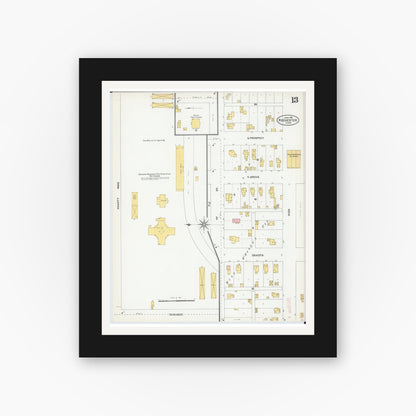 Old map wall art mockup — black gallery frame with white mat — Sanborn Fire Insurance Map from Rochester, Olmsted County, Minnesota (1904), Sheet #0013