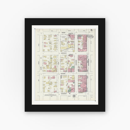 Old map wall art mockup — black gallery frame with white mat — Sanborn Fire Insurance Map from Freeport, Stephenson County, Illinois (1890), Sheet #0005