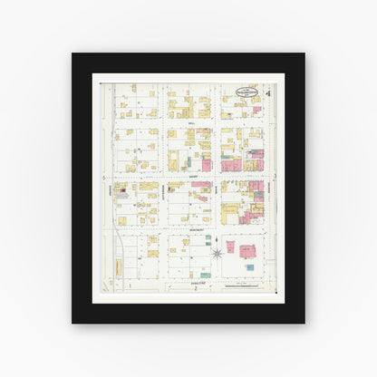 Old map wall art mockup — black gallery frame with white mat — Sanborn Fire Insurance Map from Richland Center, Richland County, Wisconsin (1905), Sheet #0004