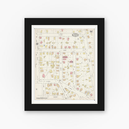 Old map wall art mockup — black gallery frame with white mat — Sanborn Fire Insurance Map from Watertown, Jefferson County, Wisconsin (1915), Sheet #0015