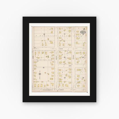 Old map wall art mockup — black gallery frame with white mat — Sanborn Fire Insurance Map from Dowagiac, Cass County, Michigan (1922), Sheet #0004