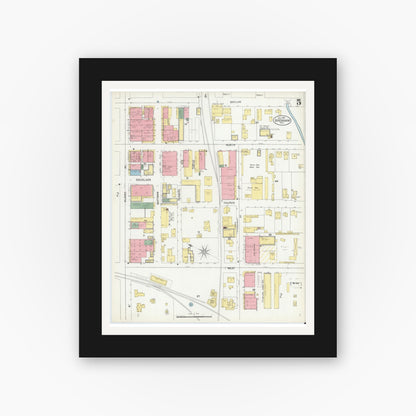 Old map wall art mockup — black gallery frame with white mat — Sanborn Fire Insurance Map from Brenham, Washington County, Texas (1901), Sheet #0005