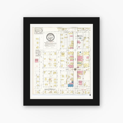 Old map wall art mockup — black gallery frame with white mat — Sanborn Fire Insurance Map from Elliott, Montgomery County, Iowa (1921), Sheet #0001