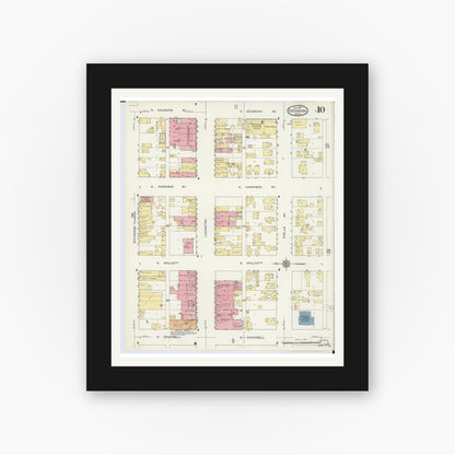 Old map wall art mockup — black gallery frame with white mat — Sanborn Fire Insurance Map from Escanaba, Delta County, Michigan (1913), Sheet #0010