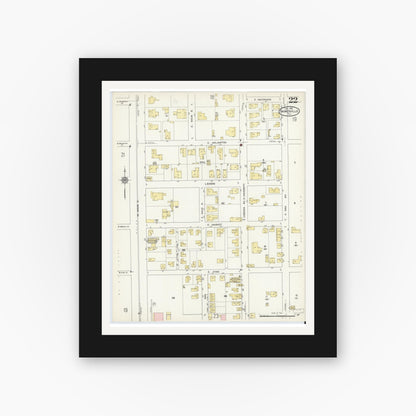 Old map wall art mockup — black gallery frame with white mat — Sanborn Fire Insurance Map from Gainesville, Alachua County, Florida (1913), Sheet #0022