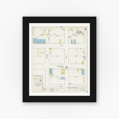 Old map wall art mockup — black gallery frame with white mat — Sanborn Fire Insurance Map from Seymour, Baylor County, Texas (1892), Sheet #0002