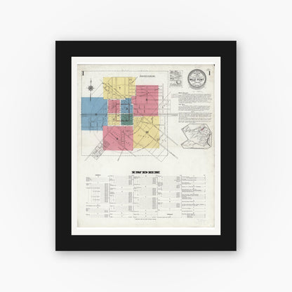 Old map wall art mockup — black gallery frame with white mat — Sanborn Fire Insurance Map from Wills Point, Van Zandt County, Texas (1923), Sheet #0001