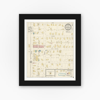 Old map wall art mockup — black gallery frame with white mat — Sanborn Fire Insurance Map from Farmland, Randolph County, Indiana (1907) - Complete Map Set