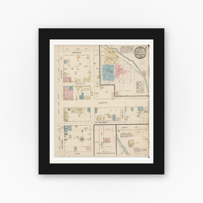 Old map wall art mockup — black gallery frame with white mat — Sanborn Fire Insurance Map from Weatherford, Parker County, Texas (1885) - Complete Map Set