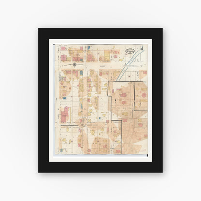 Old map wall art mockup — black gallery frame with white mat — Sanborn Fire Insurance Map from Hermann, Gasconade County, Missouri (1932), Sheet #0004