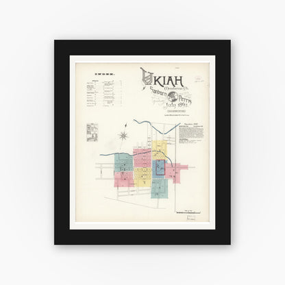 Old map wall art mockup — black gallery frame with white mat — Sanborn Fire Insurance Map from Ukiah, Mendocino County, California (1893) - Complete Map Set