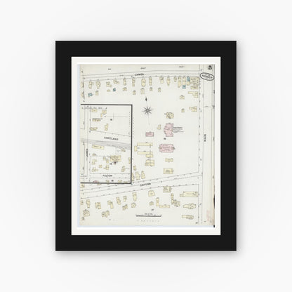 Old map wall art mockup — black gallery frame with white mat — Sanborn Fire Insurance Map from Homer, Cortland County, New York (1887), Sheet #0005