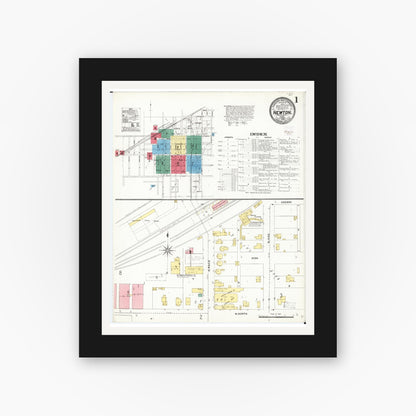 Old map wall art mockup — black gallery frame with white mat — Sanborn Fire Insurance Map from Newton, Jasper County, Iowa (1906) â€” Complete Set