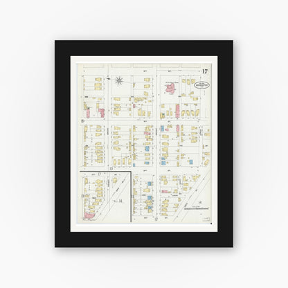 Old map wall art mockup — black gallery frame with white mat — Sanborn Fire Insurance Map from Logansport, Cass County, Indiana (1906), Sheet #0017