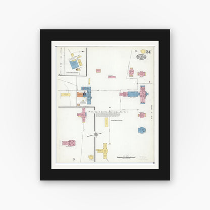 Old map wall art mockup — black gallery frame with white mat — Sanborn Fire Insurance Map from Red Wing, Goodhue County, Minnesota (1917), Sheet #0024