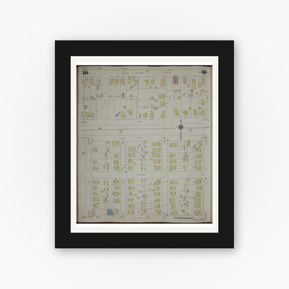 Old map wall art mockup — black gallery frame with white mat — Sanborn Fire Insurance Map from Herrin, Williamson County, Illinois (1947), Sheet #0010