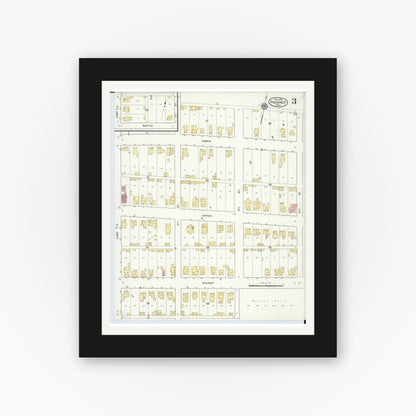 Old map wall art mockup — black gallery frame with white mat — Sanborn Fire Insurance Map from Prospect, Marion County, Ohio (1916), Sheet #0003