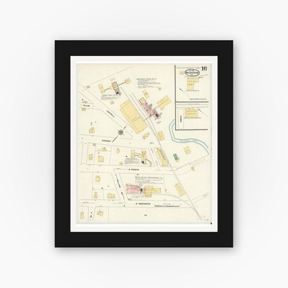 Old map wall art mockup — black gallery frame with white mat — Sanborn Fire Insurance Map from Waxahachie, Ellis County, Texas (1909), Sheet #0016
