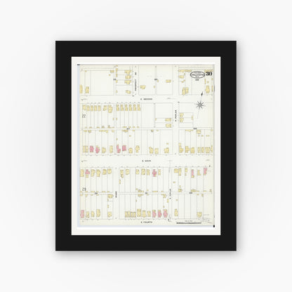 Old map wall art mockup — black gallery frame with white mat — Sanborn Fire Insurance Map from Chillicothe, Ross County, Ohio (1909), Sheet #0030