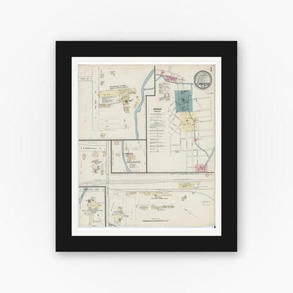 Old map wall art mockup — black gallery frame with white mat — Sanborn Fire Insurance Map from Canisteo, Steuben County, New York (1886) - Complete Map Set