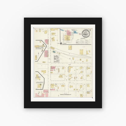 Old map wall art mockup — black gallery frame with white mat — Sanborn Fire Insurance Map from Kennett, Dunklin County, Missouri (1911), Sheet #0001