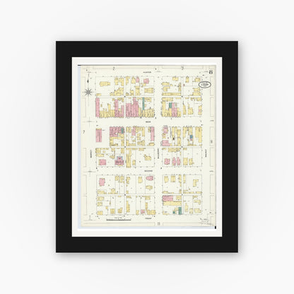 Old map wall art mockup — black gallery frame with white mat — Sanborn Fire Insurance Map from Logan, Hocking County, Ohio (1907), Sheet #0008