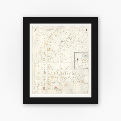 Old map wall art mockup — black gallery frame with white mat — Sanborn Fire Insurance Map from Lee's Summit, Jackson County, Missouri (1945), Sheet #0004