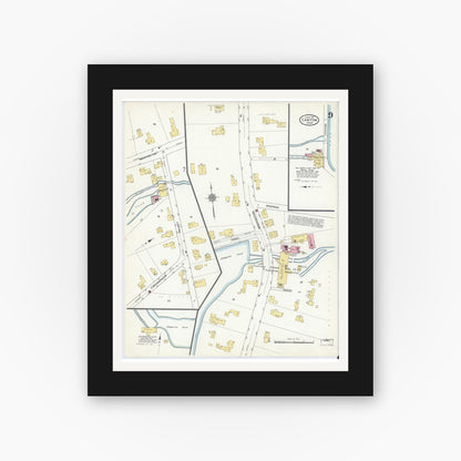 Old map wall art mockup — black gallery frame with white mat — Sanborn Fire Insurance Map from Canton, Norfolk County, Massachusetts (1911), Sheet #0009